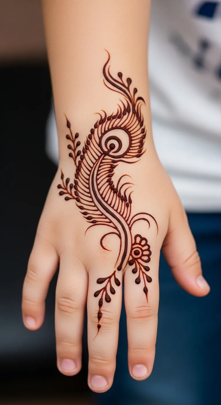 Peacock feather Arabic henna for children
