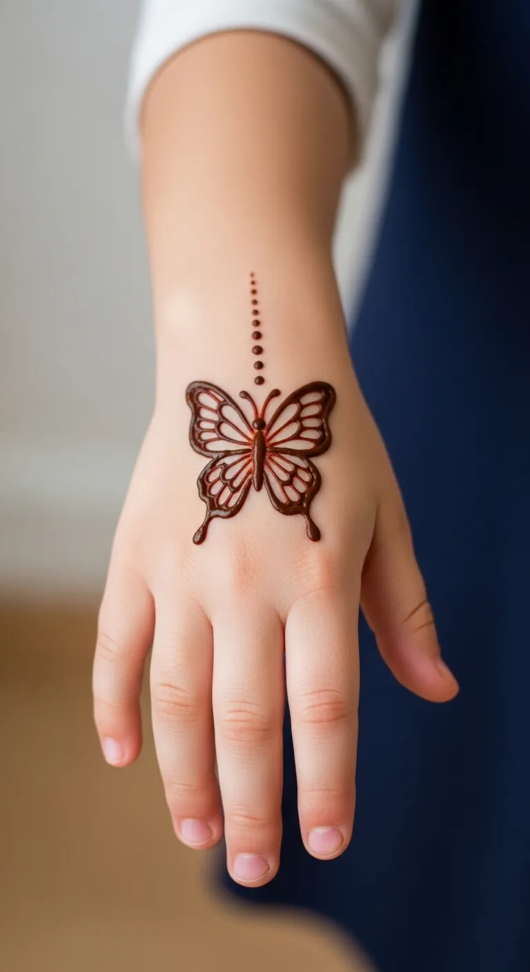 Butterfly with open wings mehandi design for kids