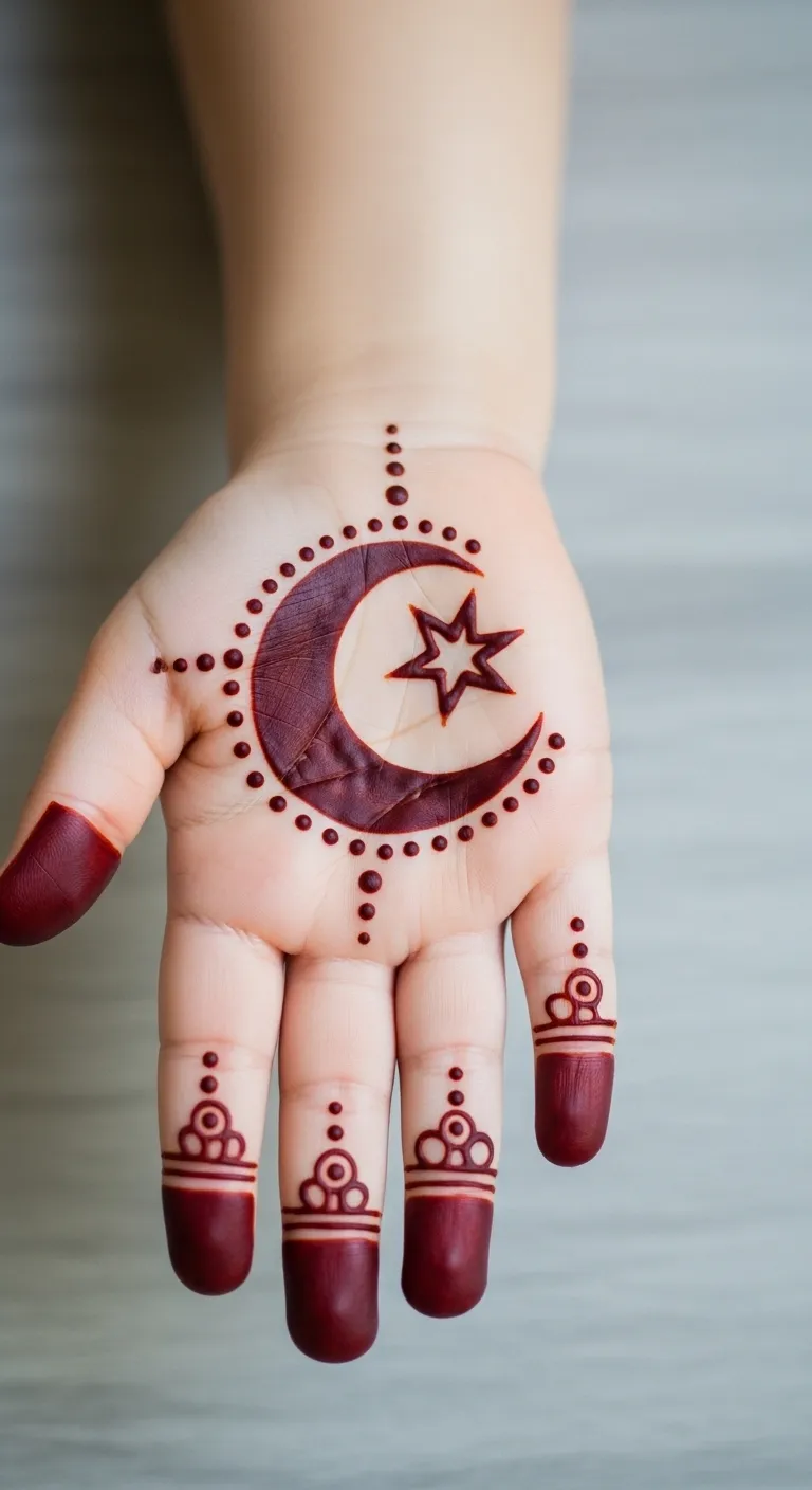 Eid crescent and star mehandi design for kids