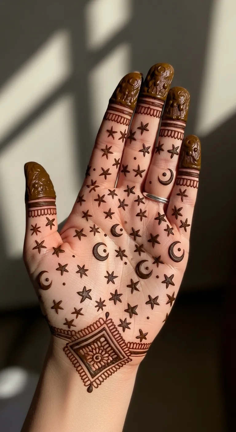 Star and moon kids Eid mehndi design