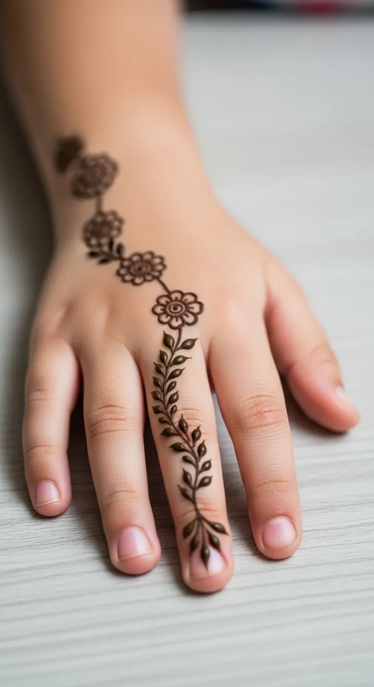  Floral vine single finger mehandi design for kids