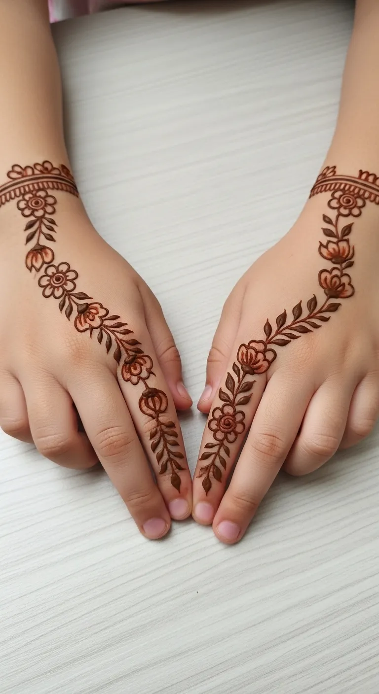 Simple floral finger mehndi design for kids