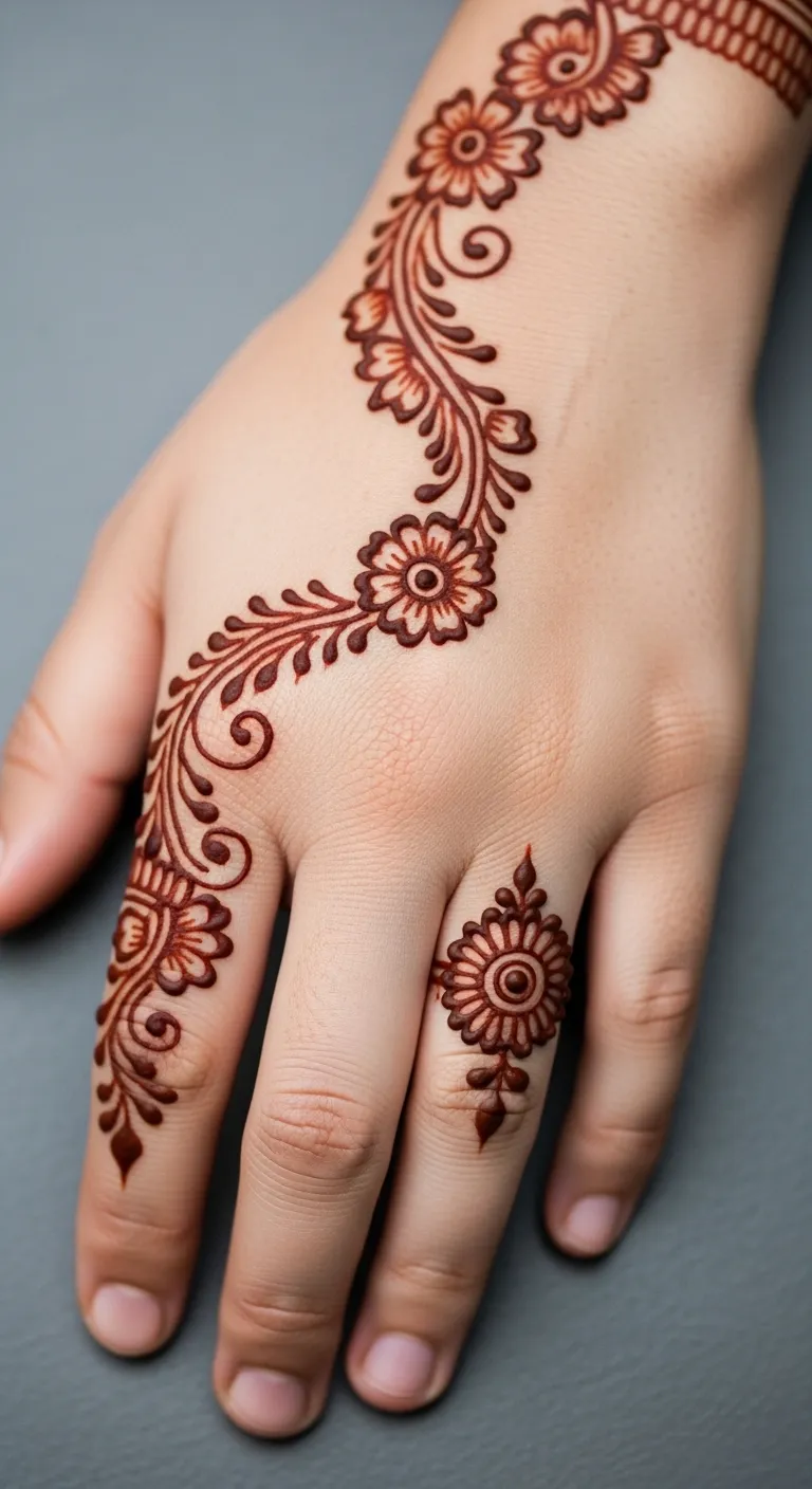 200+ Stunning Flower Mehndi Designs You Will Love (2026) 18 Flower ring mehndi design for kids