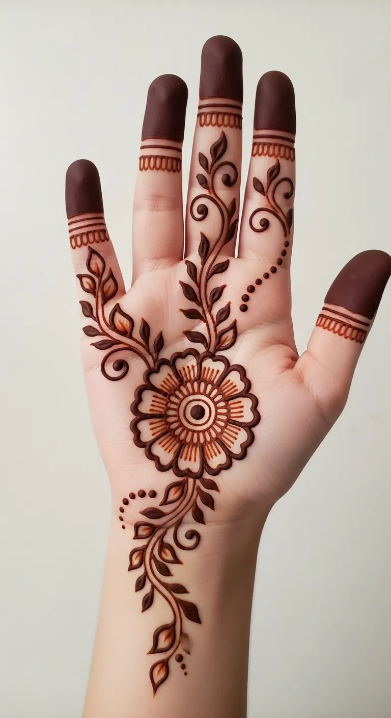 Circle flower Arabic mehndi for kids