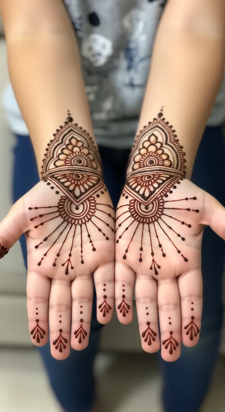 Sun rays Arabic henna on child's palm