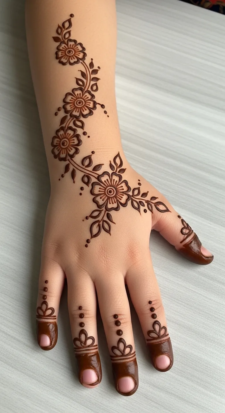 Half hand flower Arabic mehndi for kids