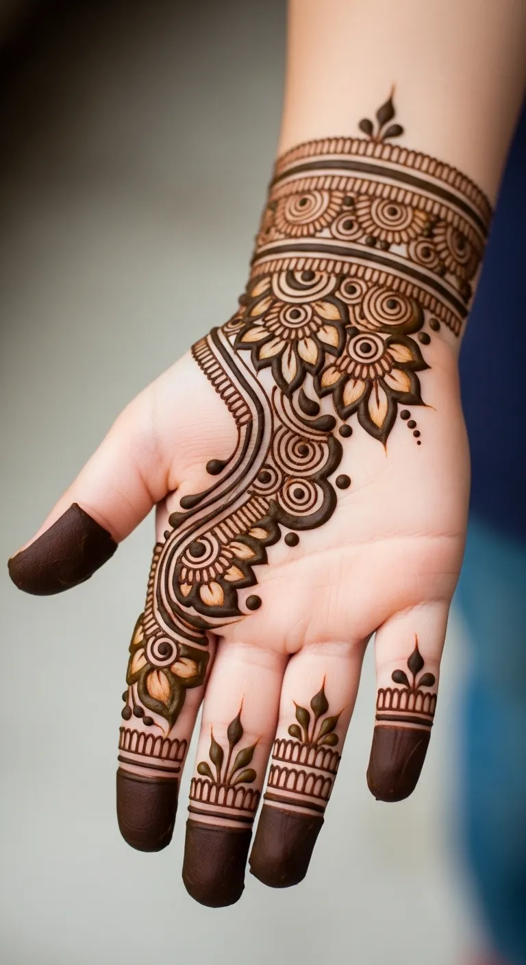 Side swirl Arabic henna for children