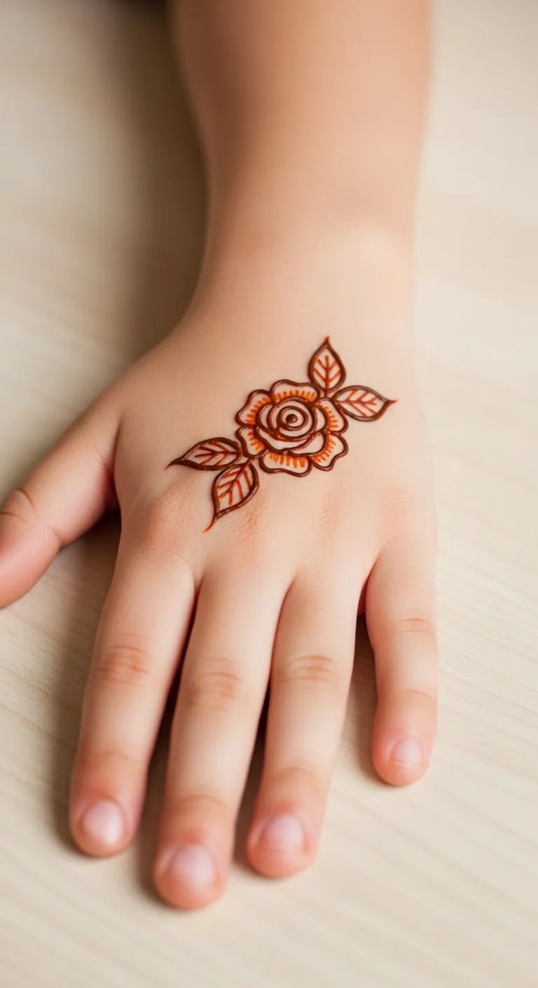 Cute rose mehandi design for kids on palm