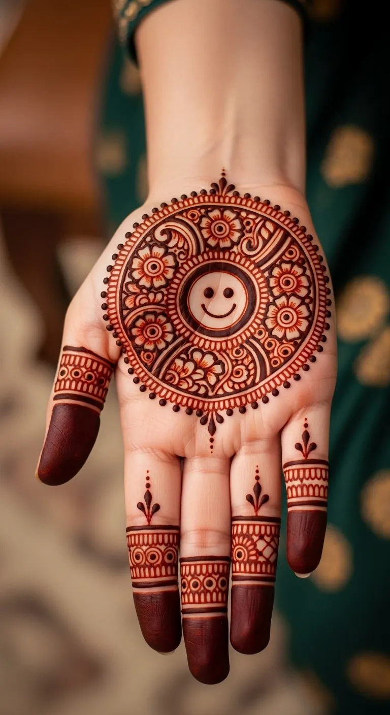 Kids Arabic circle mehndi with smiley