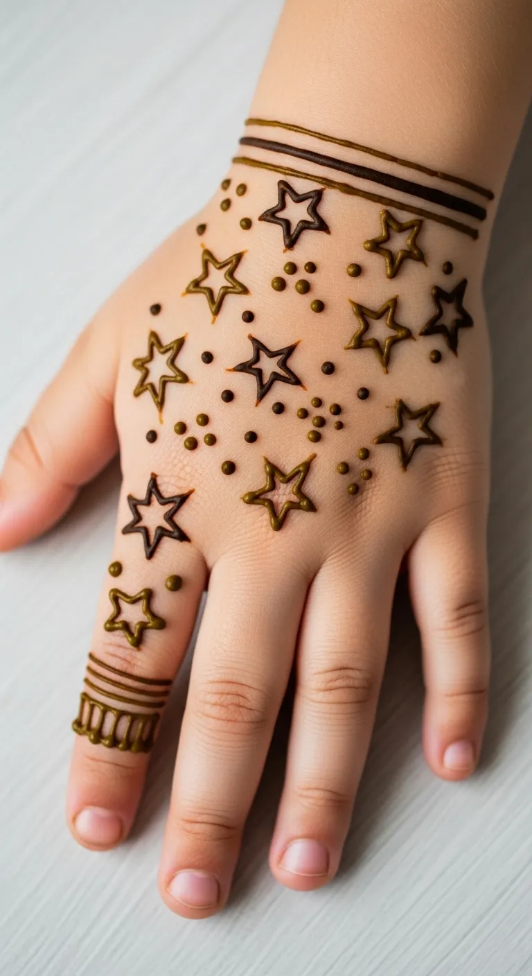 Star cluster back hand mehndi design for kids