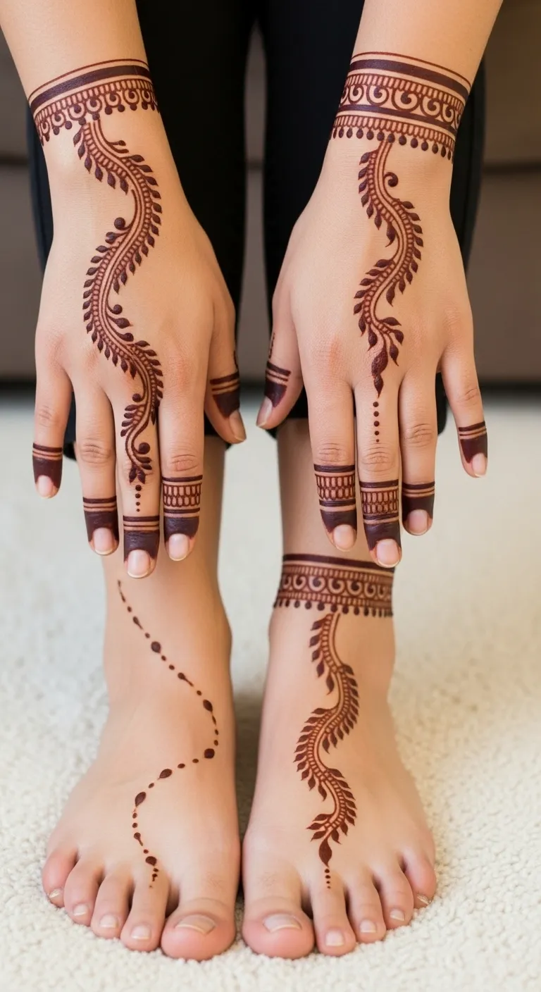 Leg Arabic bail mehndi from ankle to toes