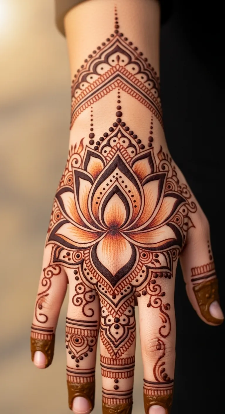 Light to dark shaded lotus Arabic mehndi