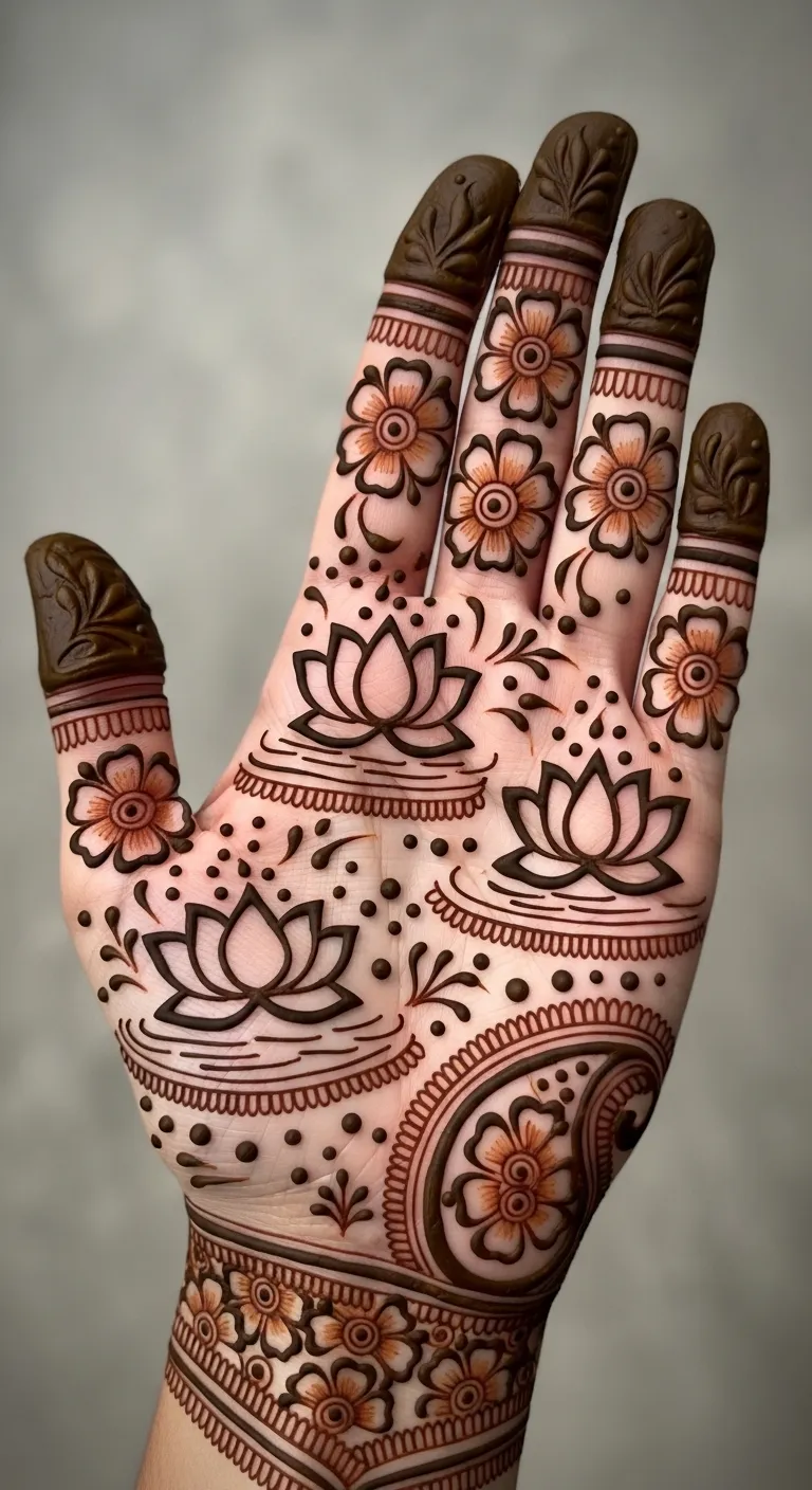 Lotus on paisley Arabic mehndi design