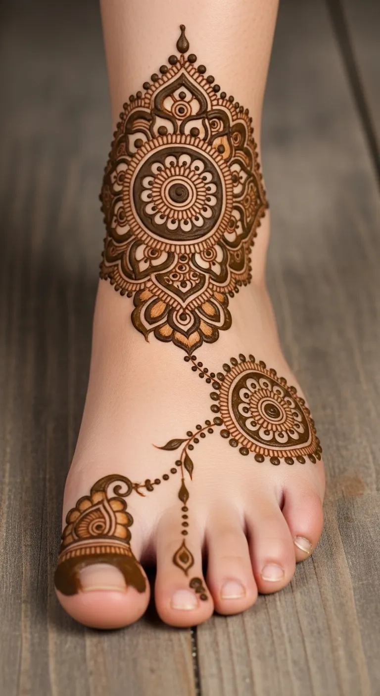 Double mandala feet mehndi design