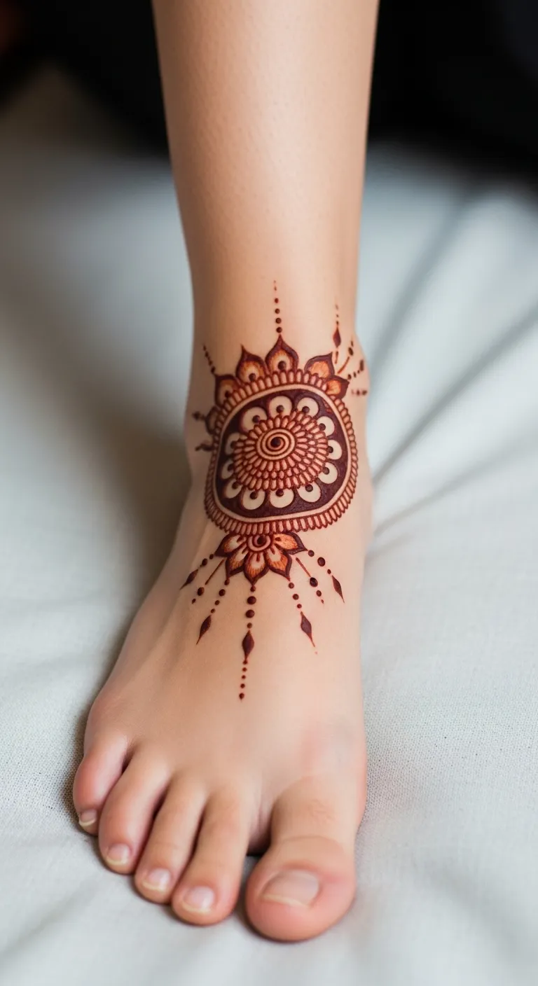 Half mandala foot mehndi near toes