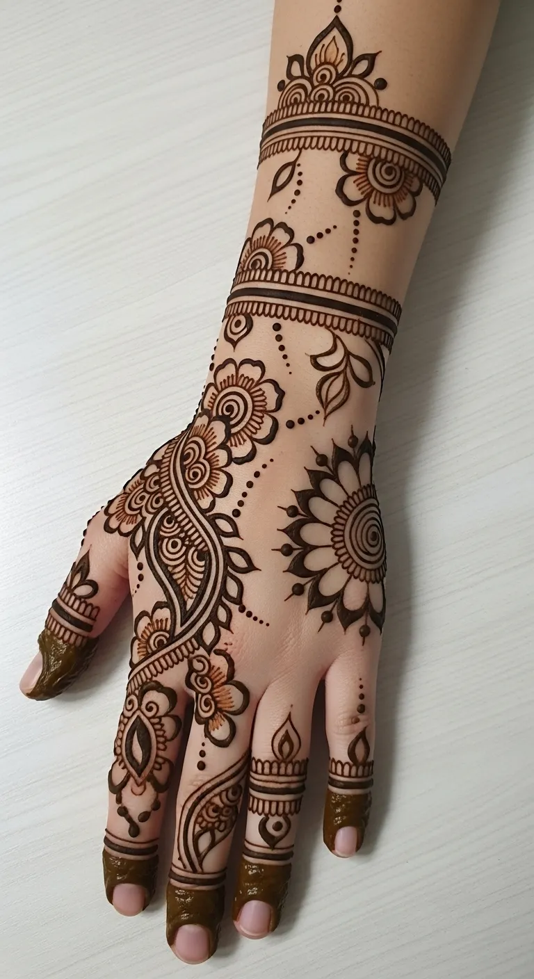 Half mandala tattoo mehndi on wrist