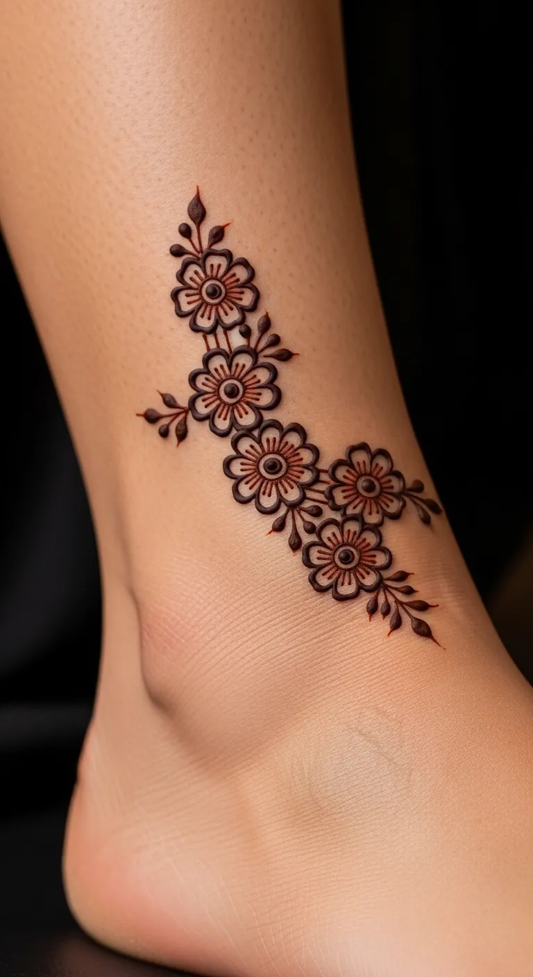 Minimal Arabic flower cluster ankle mehndi