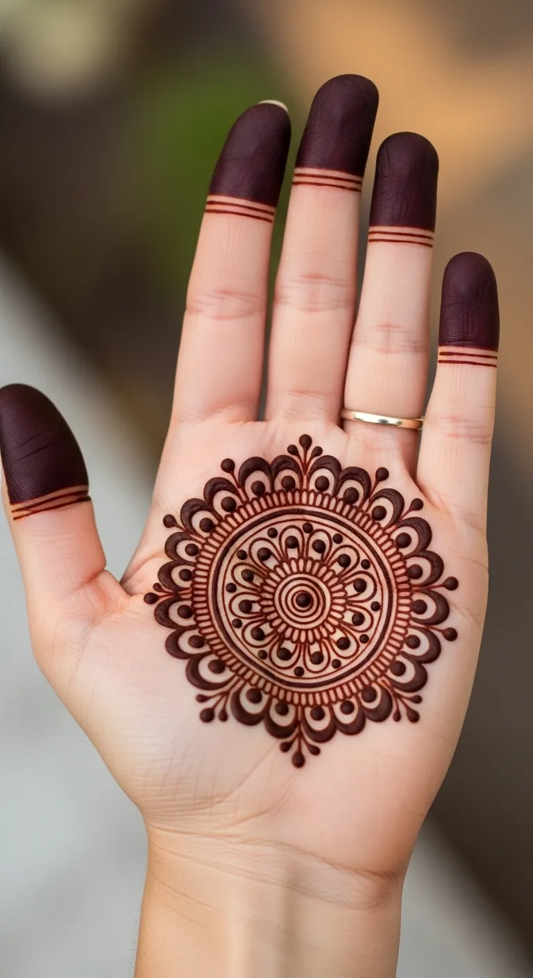Minimal bridal mehndi with single mandala on palm