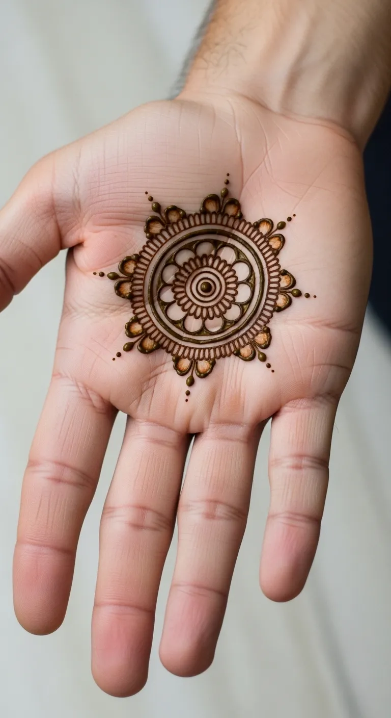 Minimal dulha mehndi design with small palm mandala