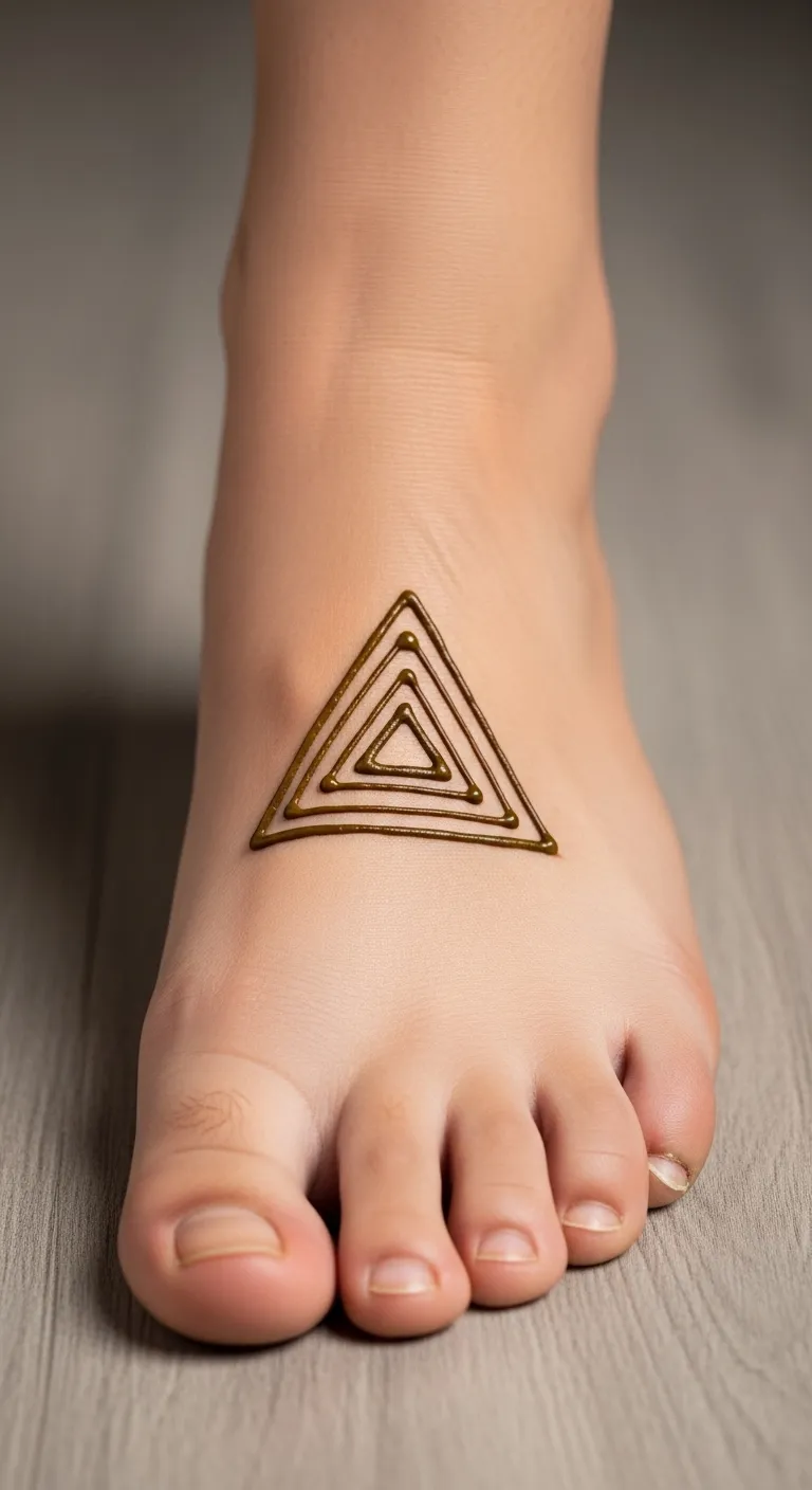 Minimal feet mehndi with geometric triangle