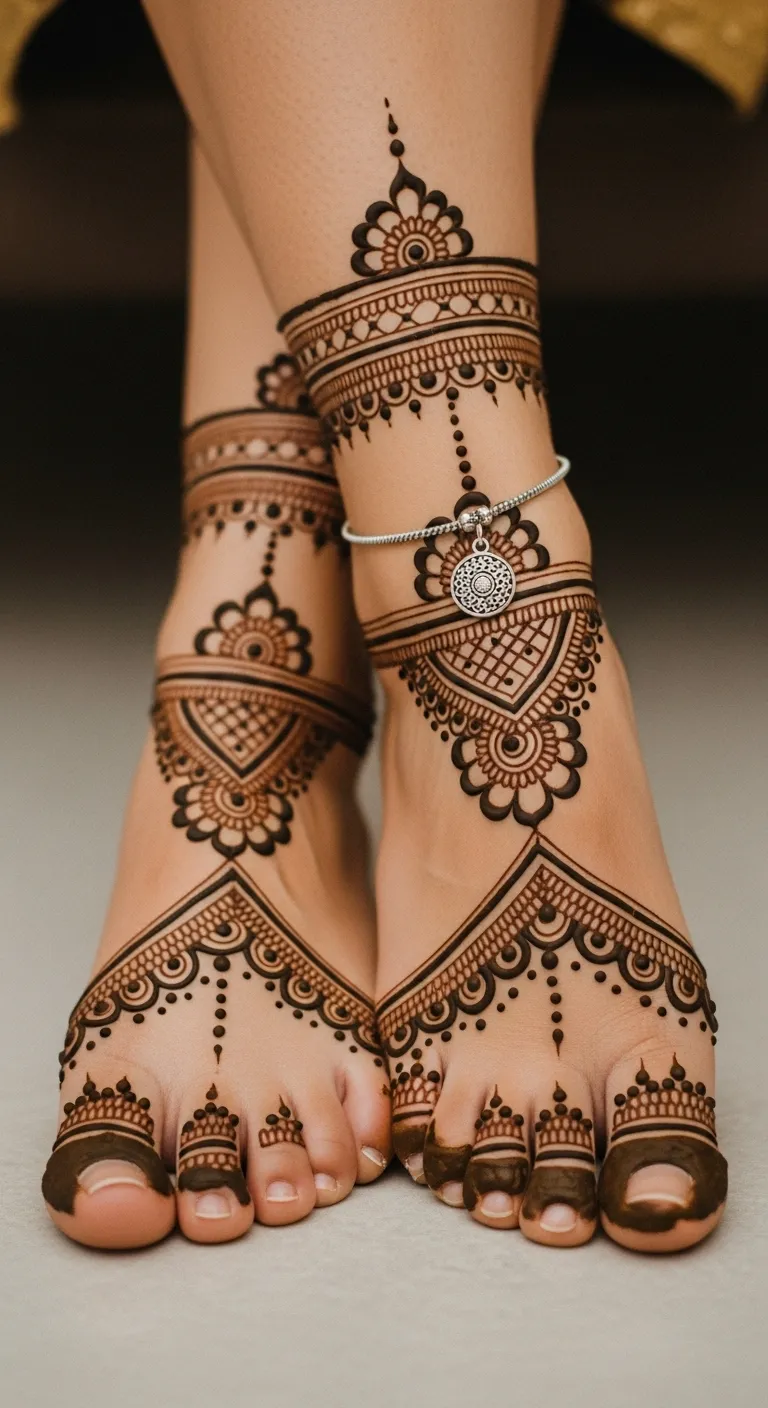 Minimal feet mehndi line bracelet design