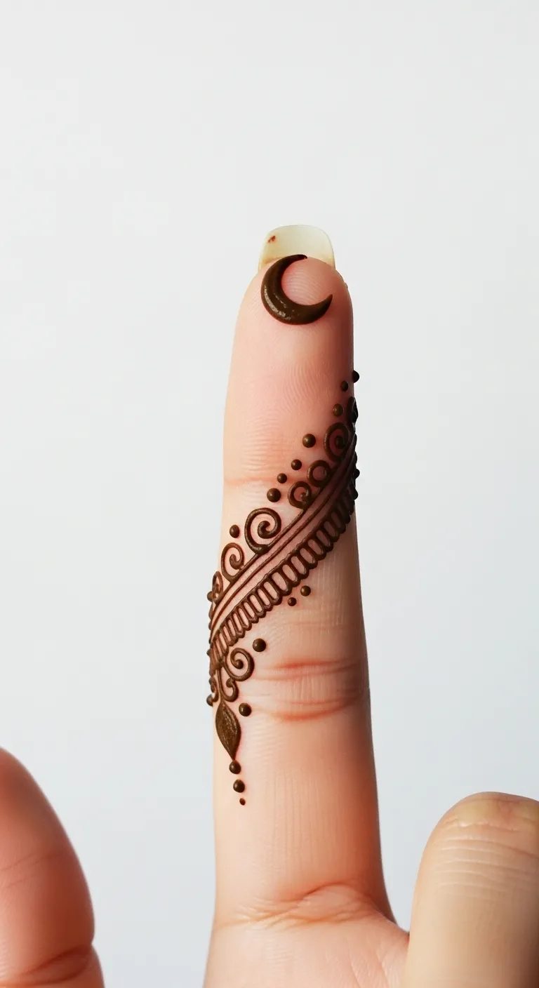 Minimal crescent moon finger mehndi