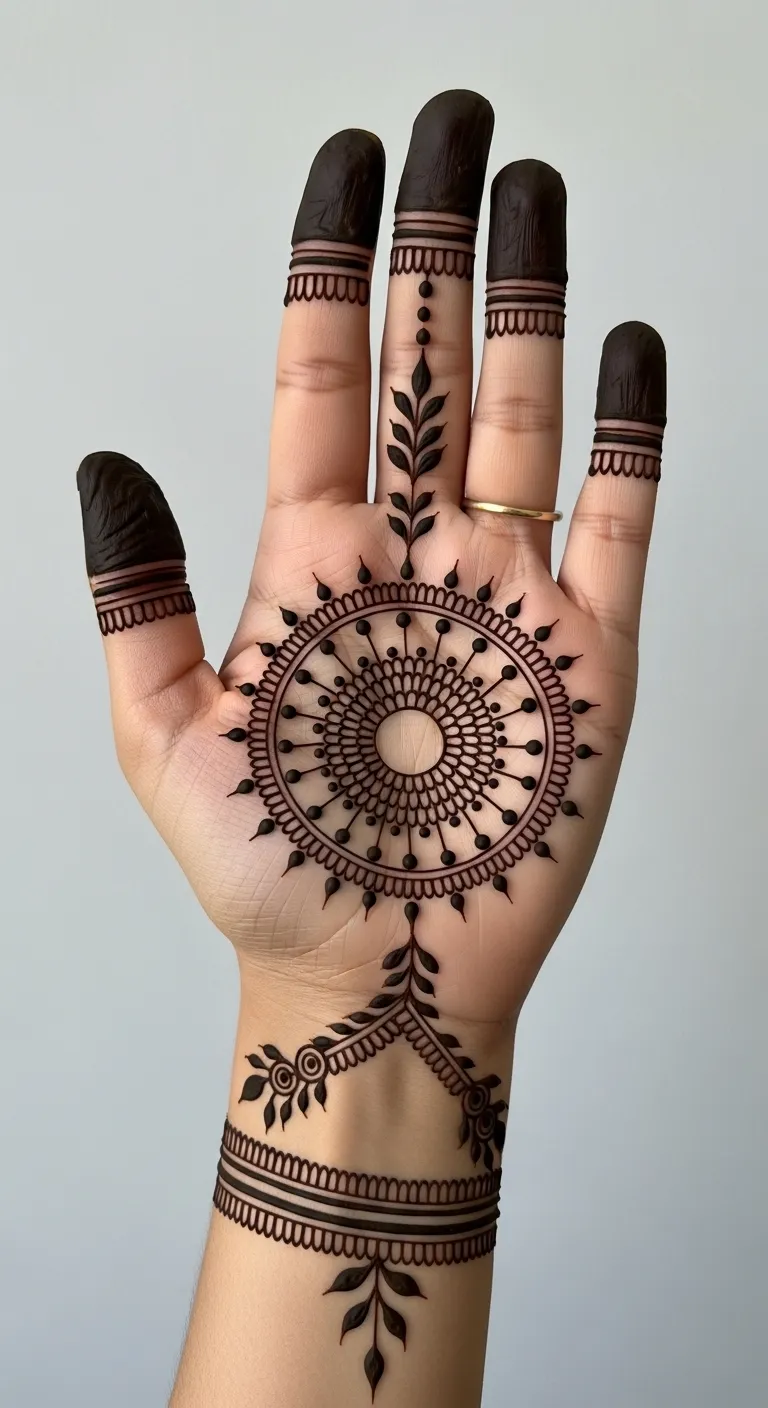 Minimal dot mandala palm mehndi design