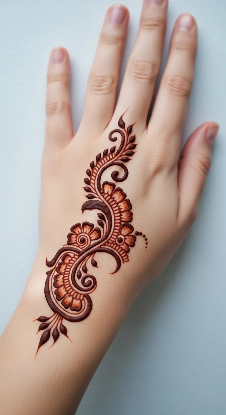 Minimal single motif Arabic back hand mehndi
