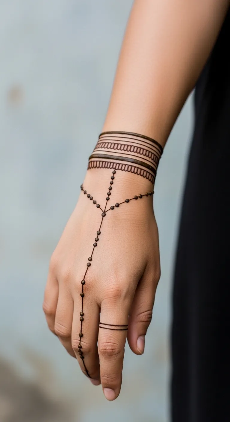 Minimalist chain mehendi design on back hand