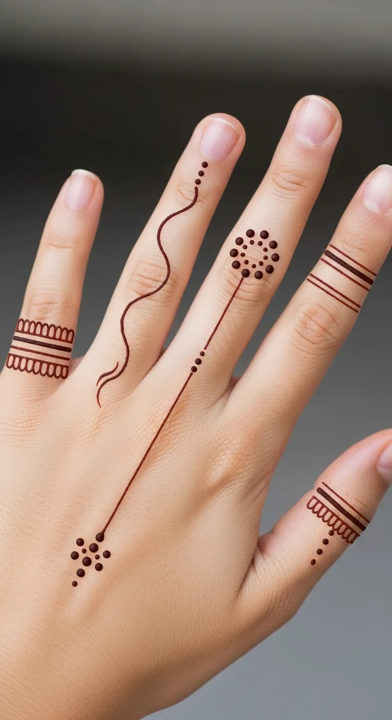 Simple minimalist finger mehndi with dots and lines
