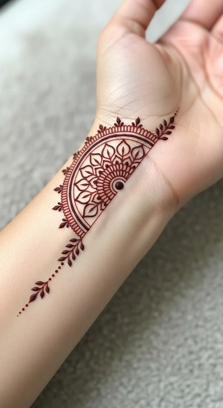 Minimalist half mandala mehendi on wrist