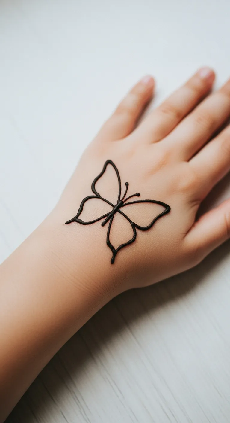 Minimalist butterfly outline mehendi for kids