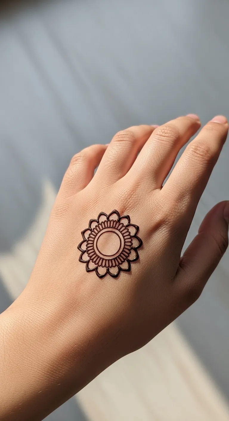 Minimalist mandala mehendi with outer petals only