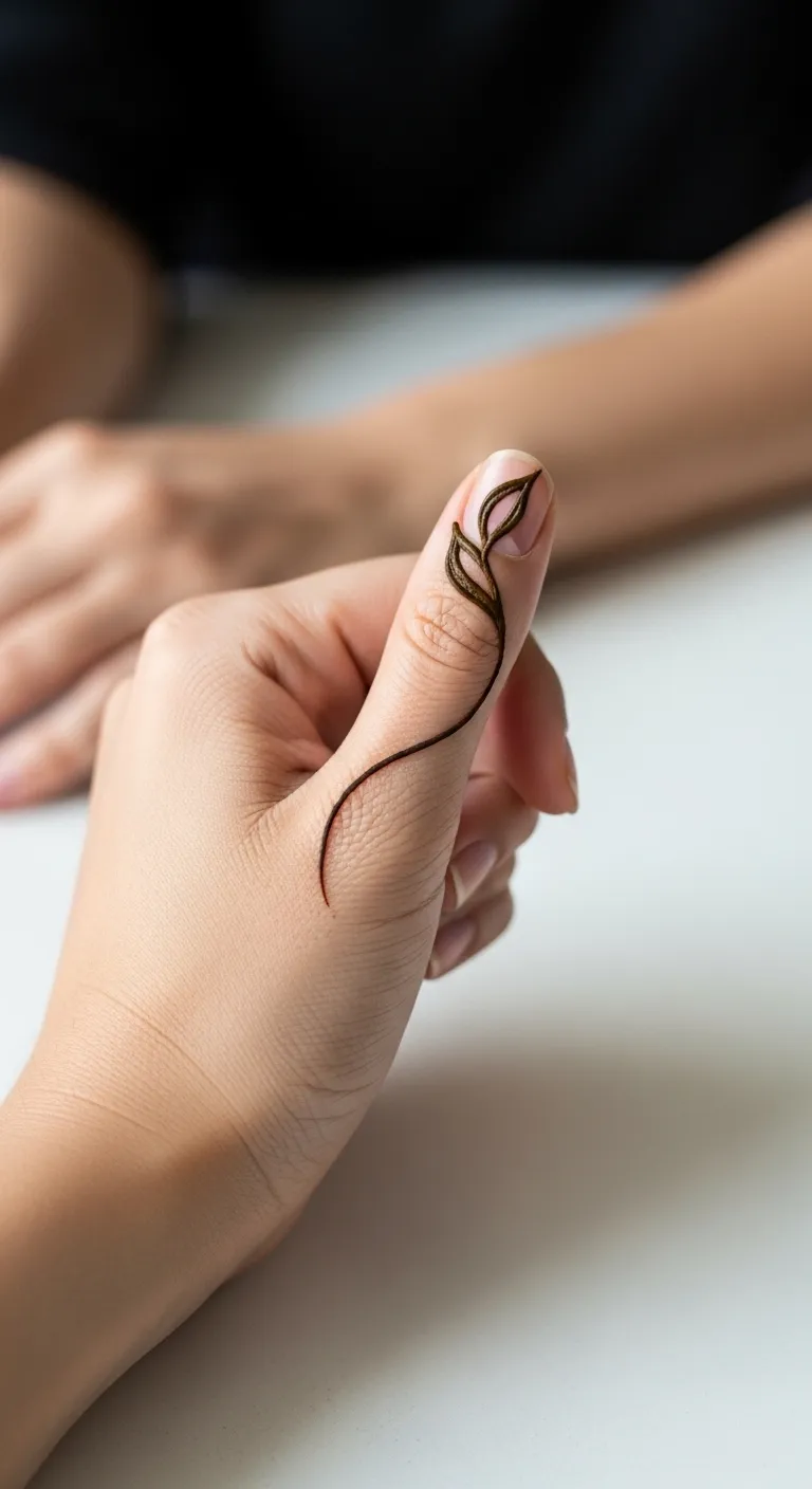 Single line leaf minimalist mehendi on thumb