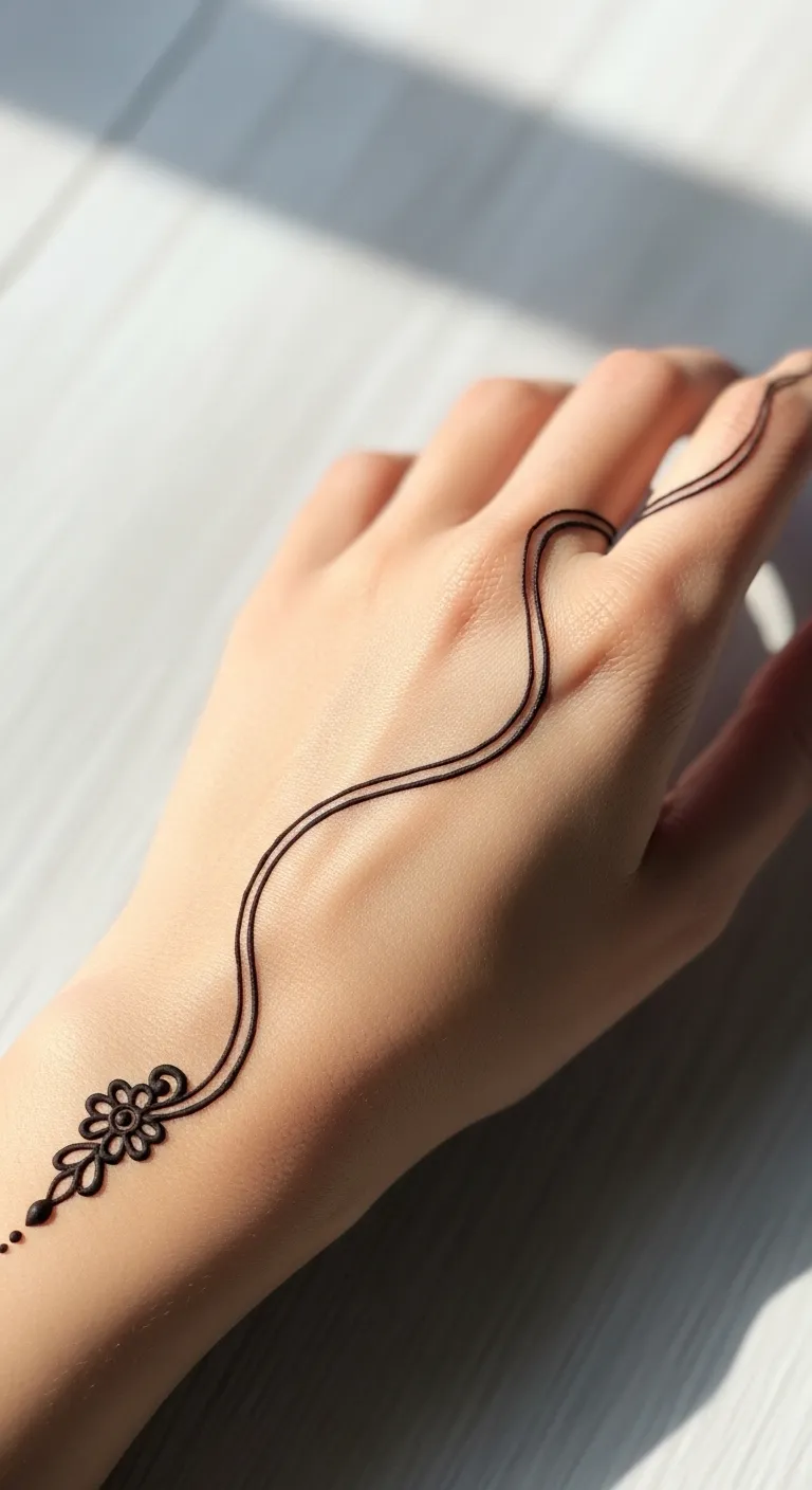 Minimalist single line mehendi from wrist to ring finger