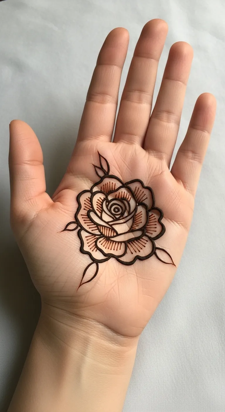 Minimalist single rose mehendi on palm