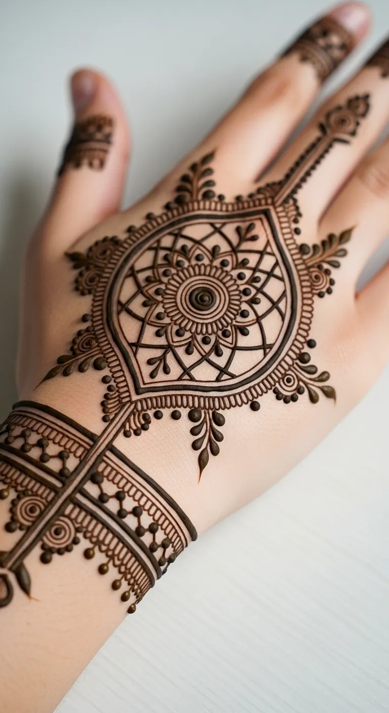 Modern Arabic Pakistani geometric line mehndi