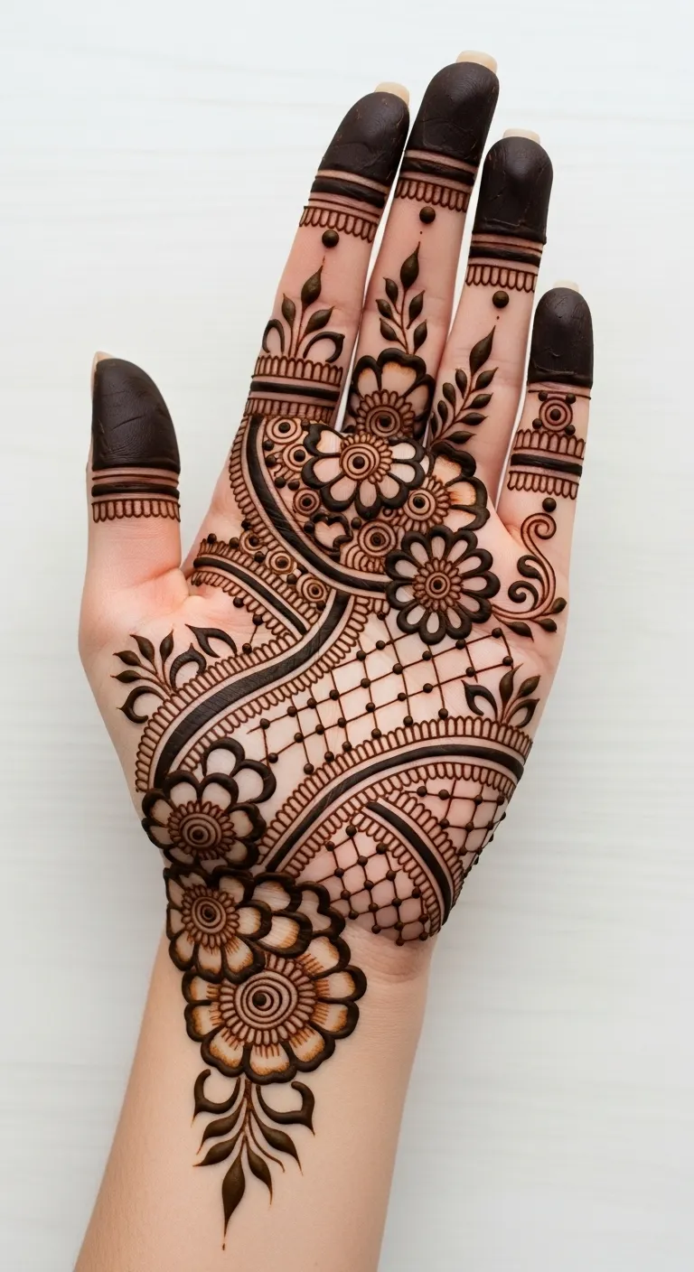 Modern Arabic Pakistani negative space mehndi