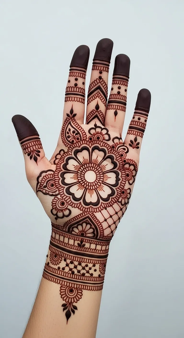 Modern Indian negative space flower mehndi