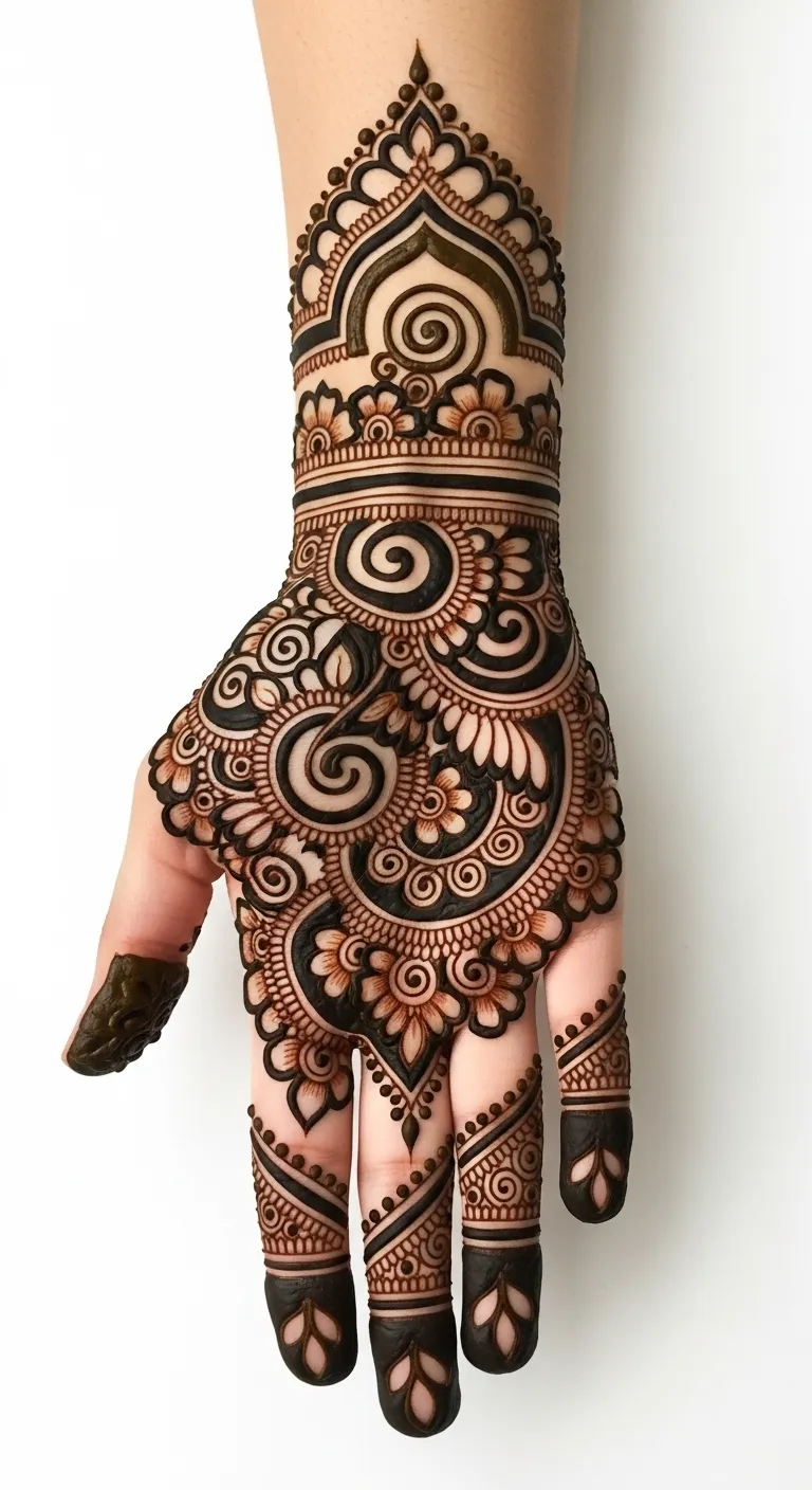 Modern negative space engagement mehndi design