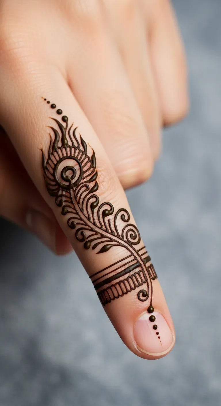 Indian peacock feather finger mehndi