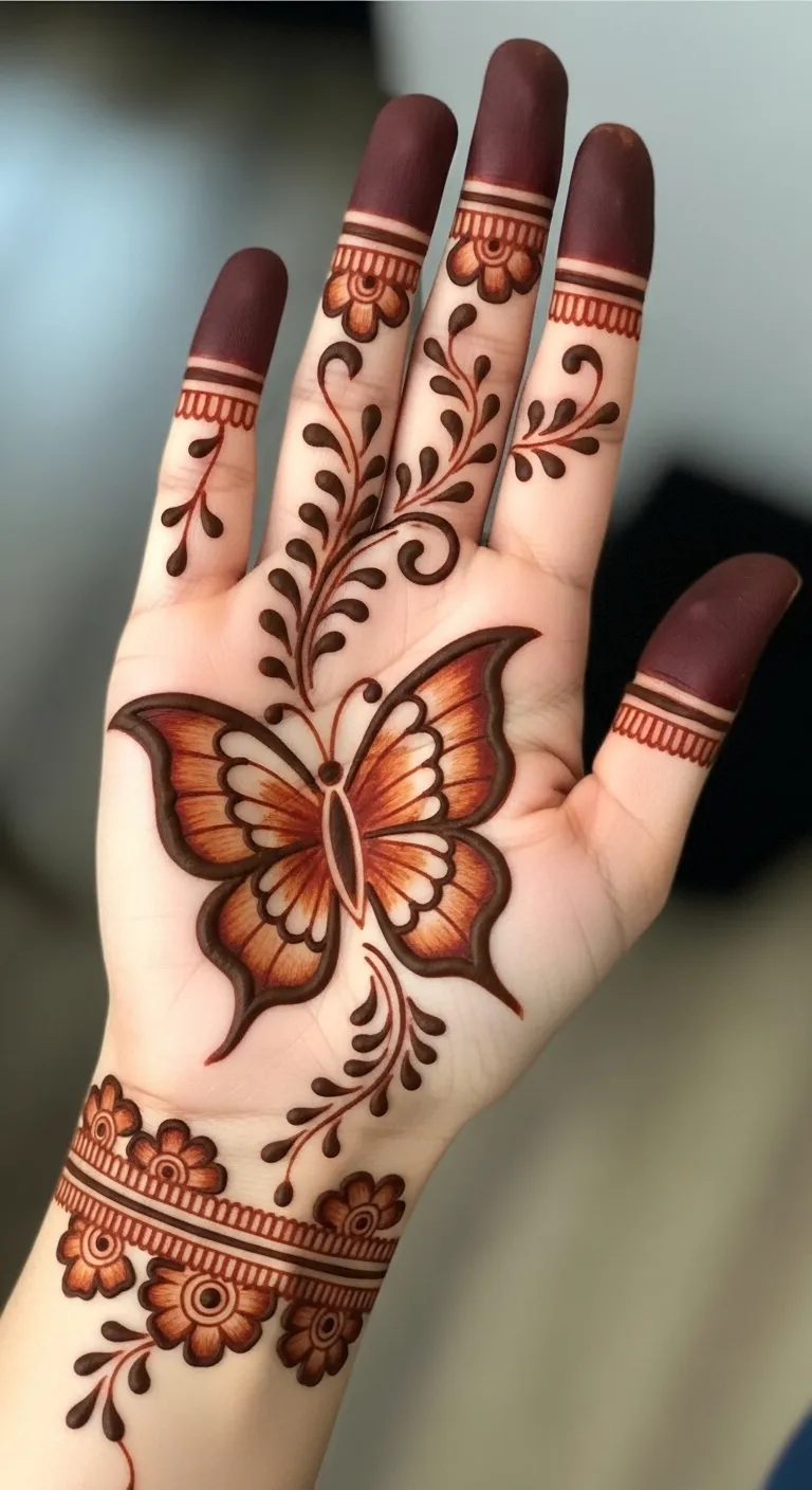 Paisley butterfly mehndi with shading