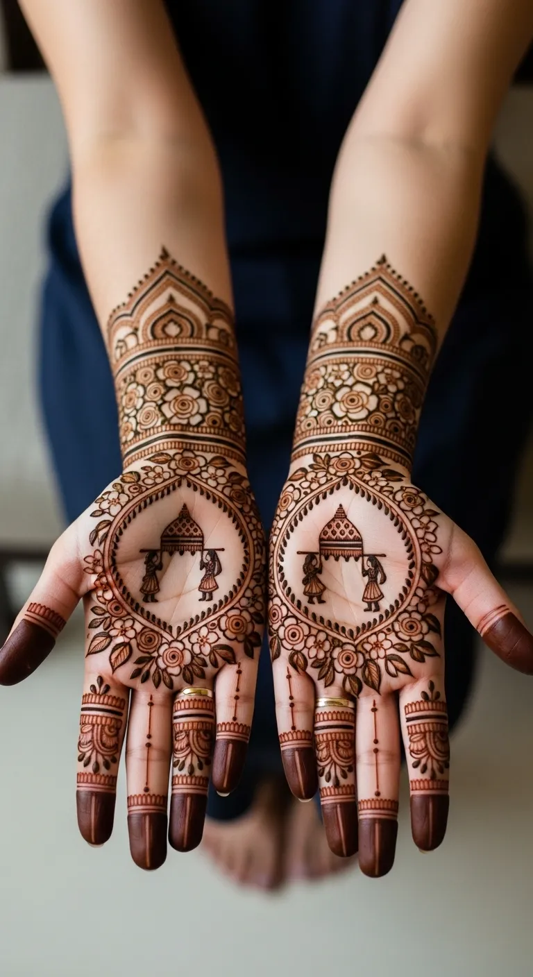 Pakistani doli motif engagement mehndi on palm