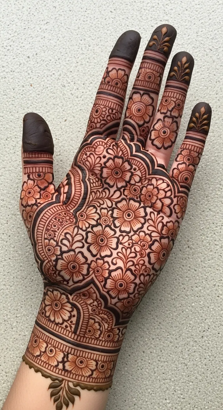 Pakistani dense floral Eid mehndi design