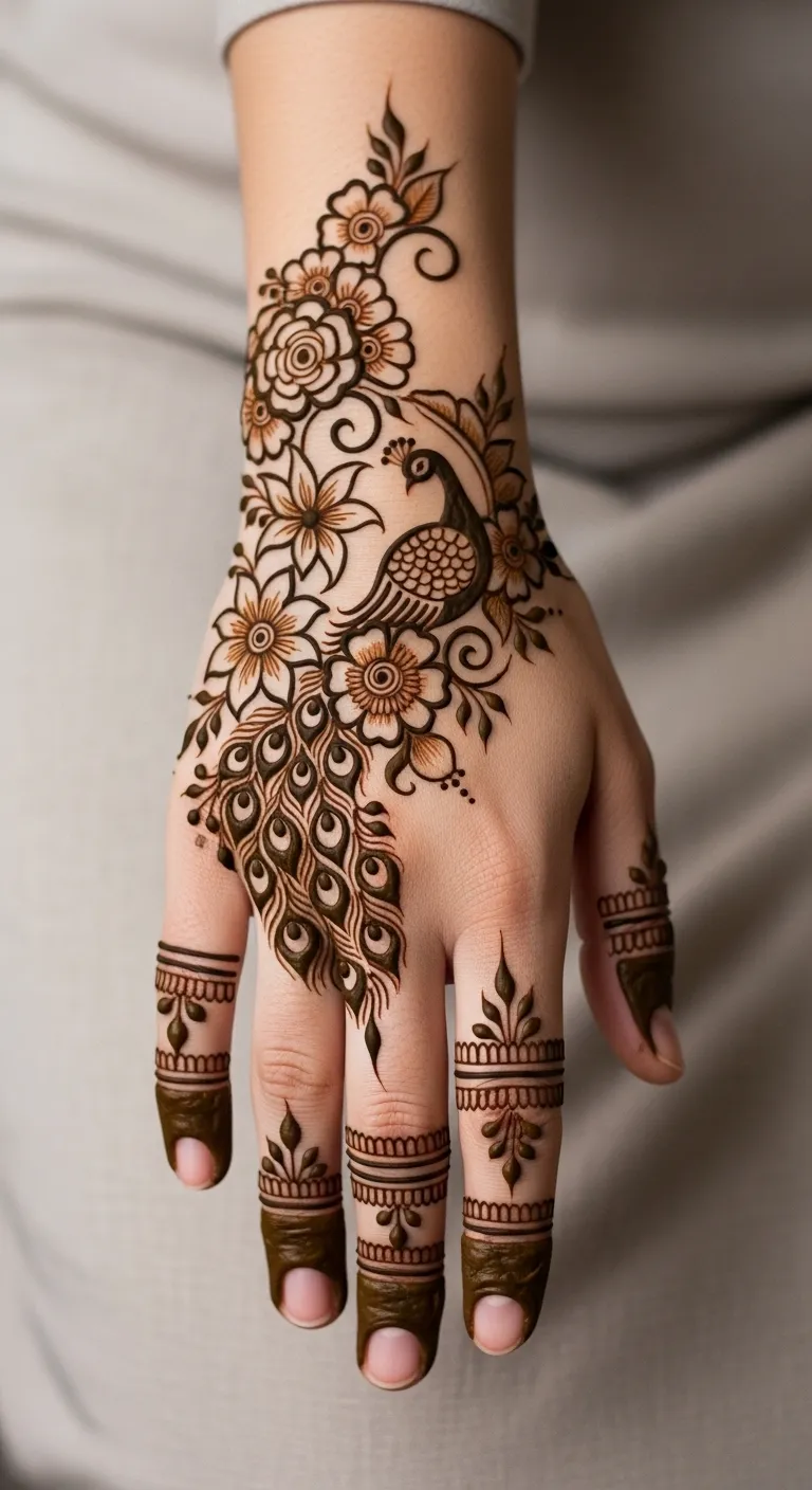 Peacock flower bridal Arabic mehndi design