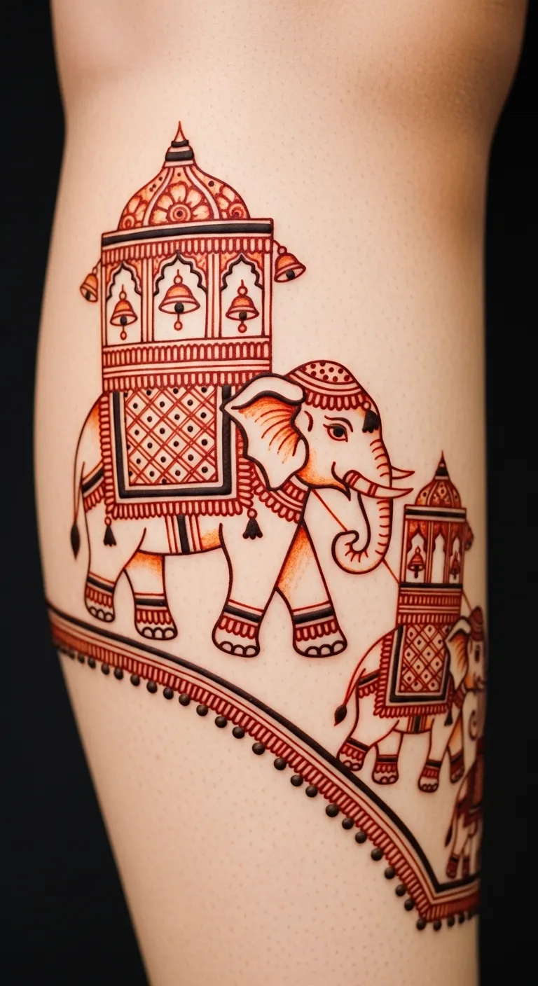 Rajasthani leg mehndi with elephant procession