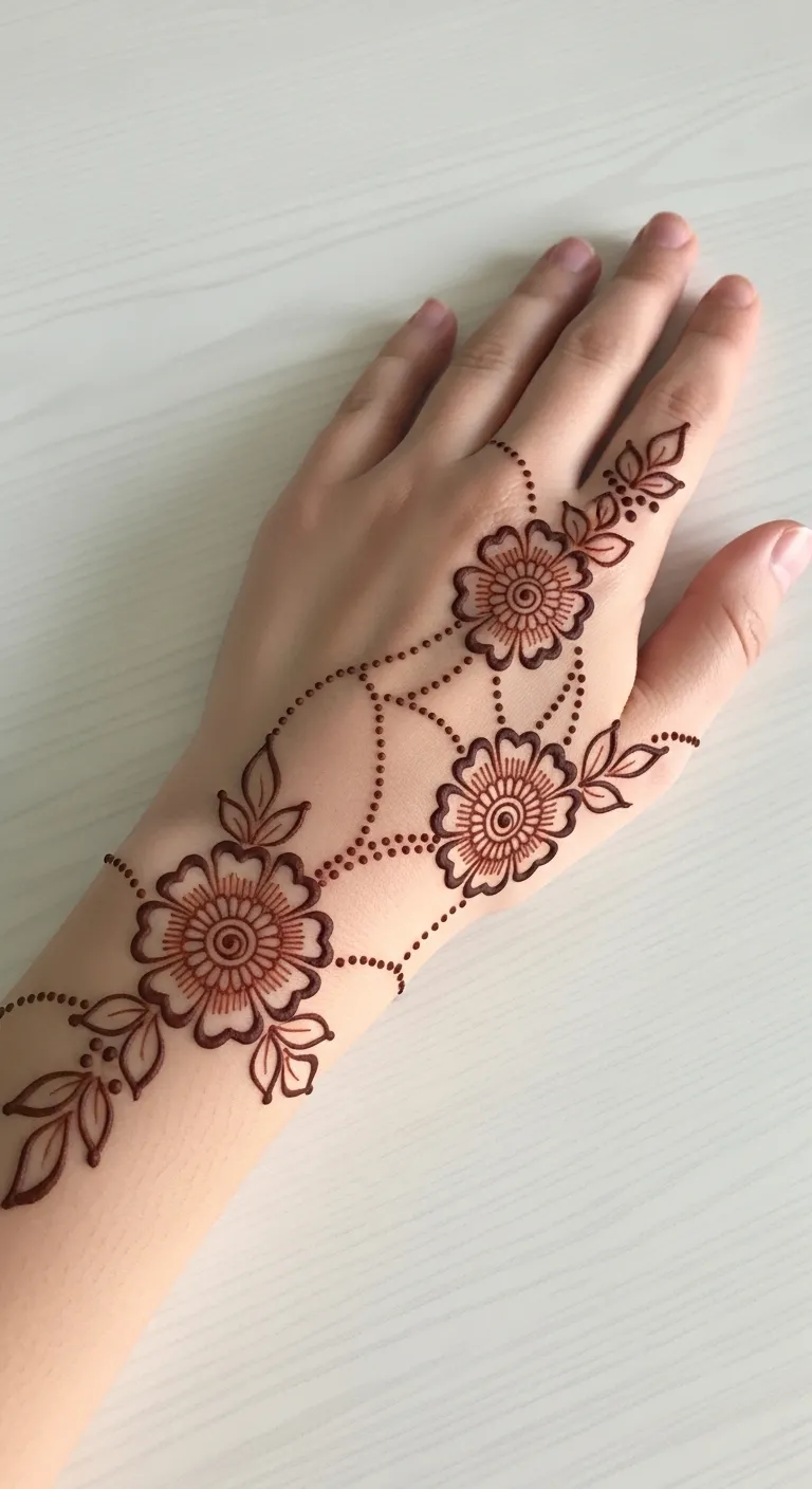 Floral web mehndi on right hand back side