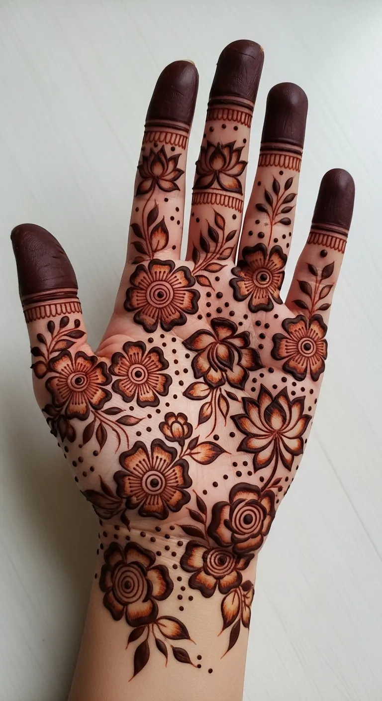 Scattered shaded floral Arabic mehndi design