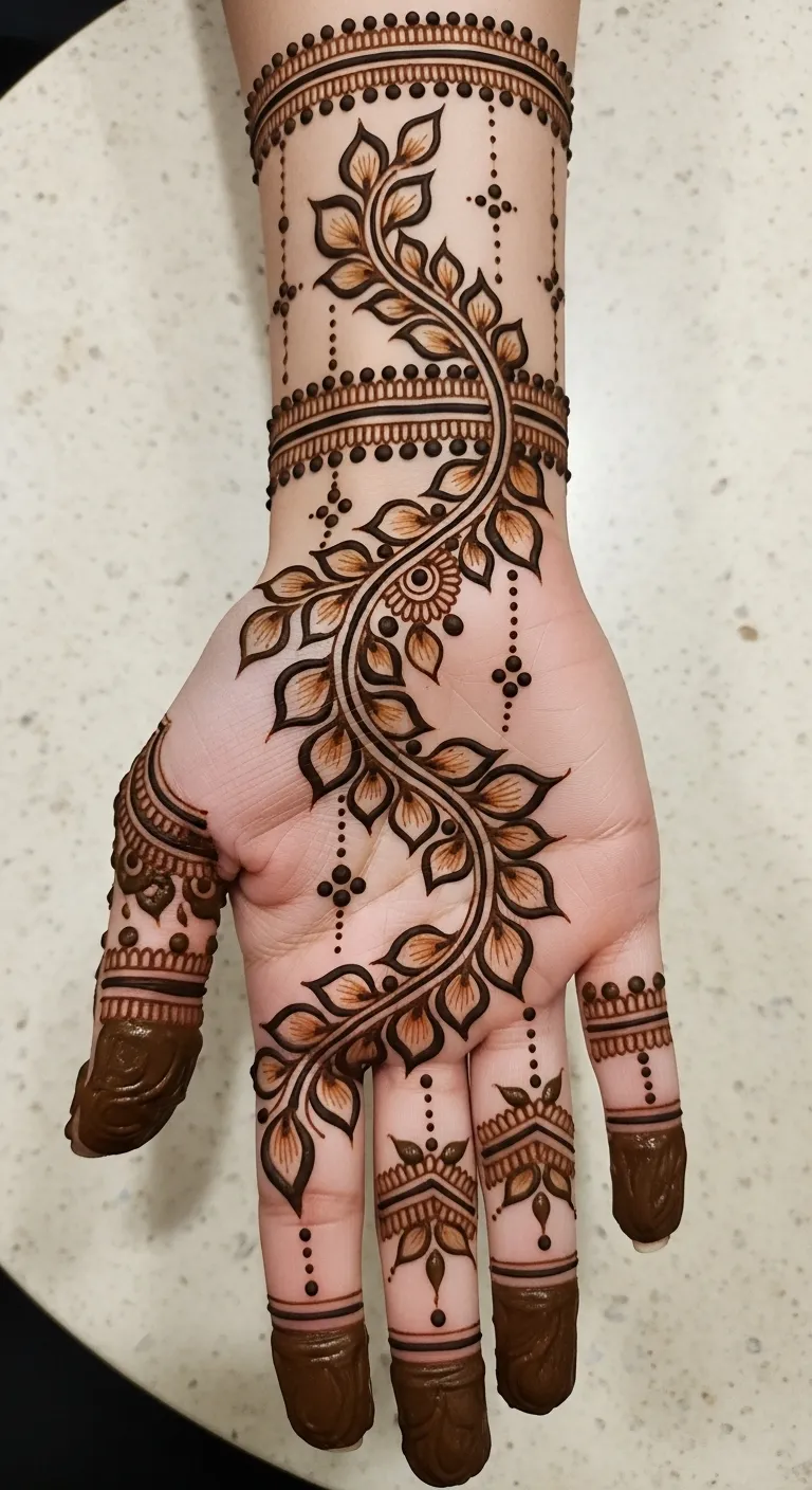 Arabic bail mehndi with shadow effect petals