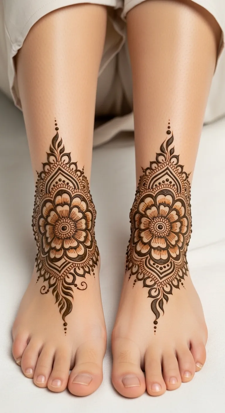 Shaded Arabic bold flower leg mehndi